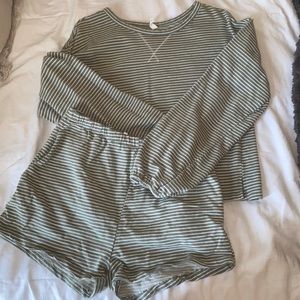 Green stripped top and bottom set